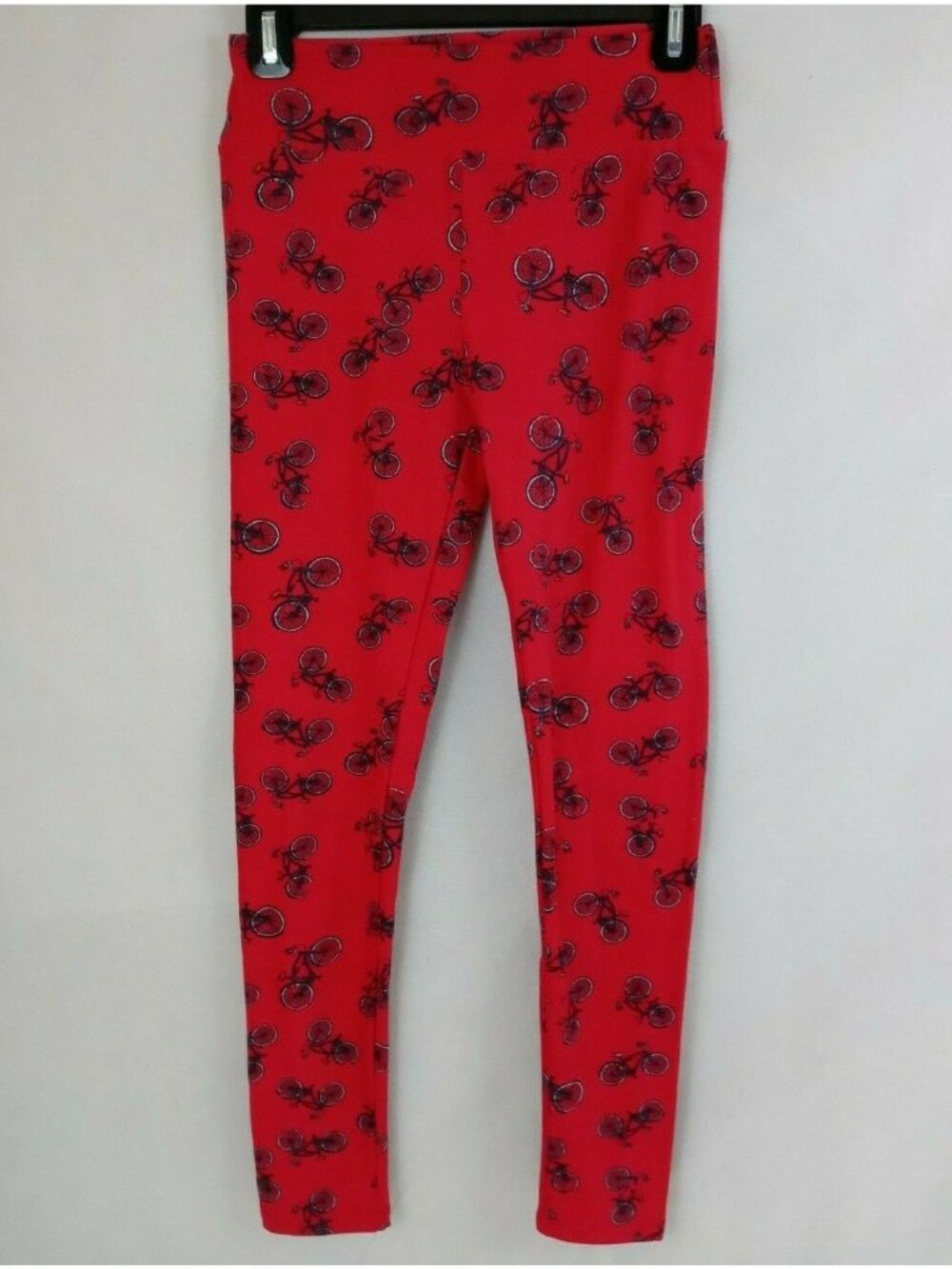 New LuLaRoe One Size Leggings Red With Bicycle Design